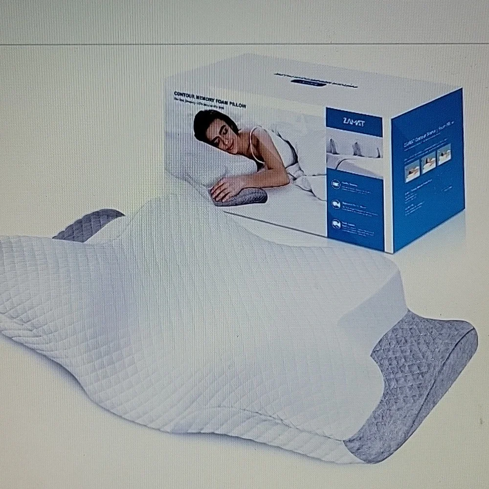 Zamat contour memory foam pillow Orthopedic adjustable support gray white NEW…